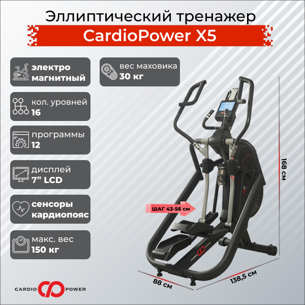 CardioPower X5 из каталога эллиптических тренажеров с длиной шага от 50 см в Перми по цене 159900 ₽